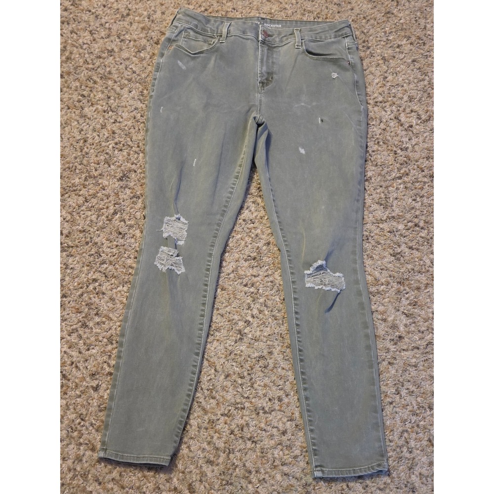 Old Navy Mid-Rise Rockstar Distressed Jeans Women's 12 Green Spandex Blend